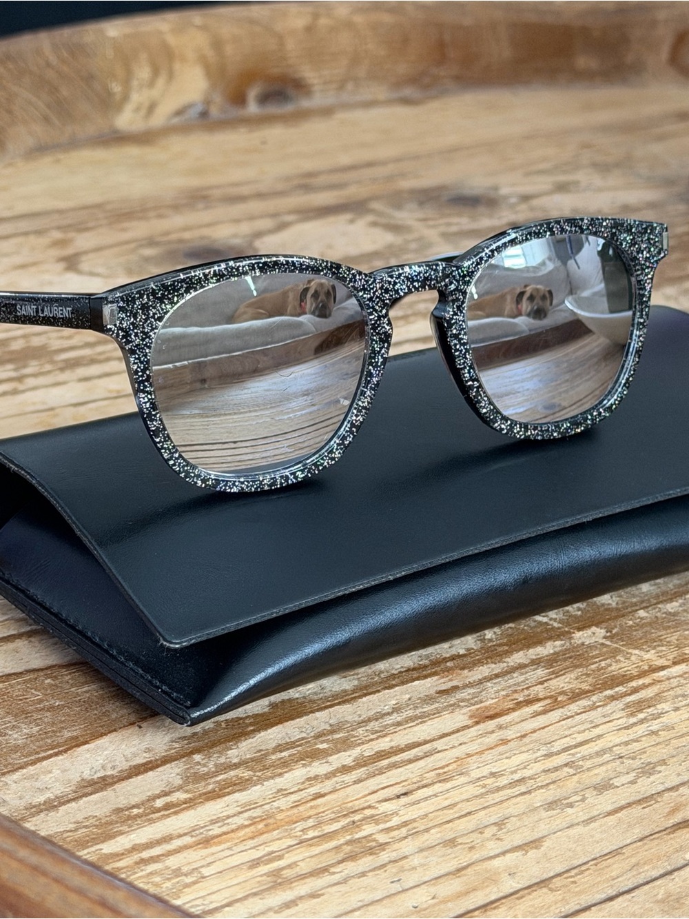 Saint Laurent Black Glitter Frame Sunglasses